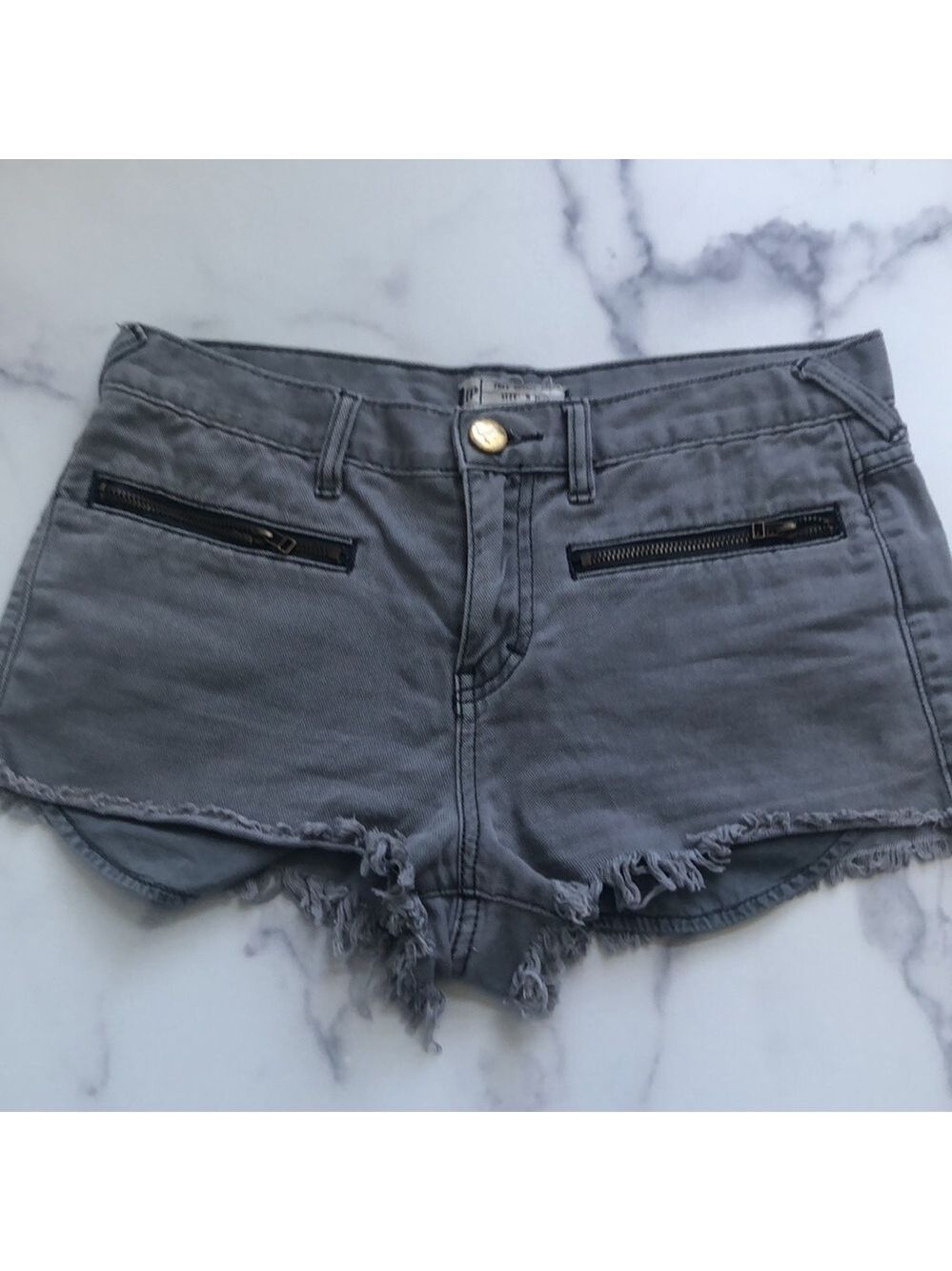 Free People Grey Cutoff Frayed Denim Jean Shorts Amongst the Stars Size 27